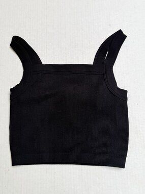 Cotton On Women's Rib Crop Knit Squareneck Tank Top Sleeveless Black Size Small